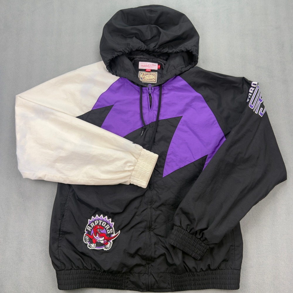 Mitchell & Ness Raptors Hardwood Classics Black Large Windbreaker Jacket Mens
